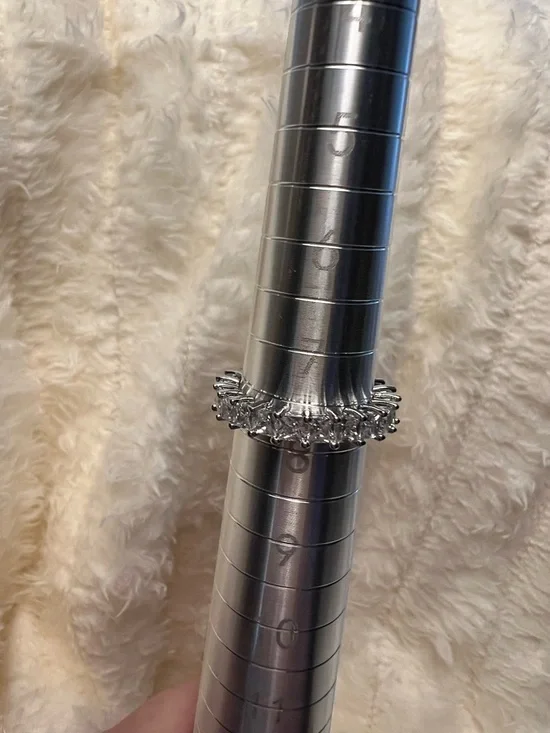 Silver Crystal Eternity Band - White CZ Accent Ring - Picture 3 of 5